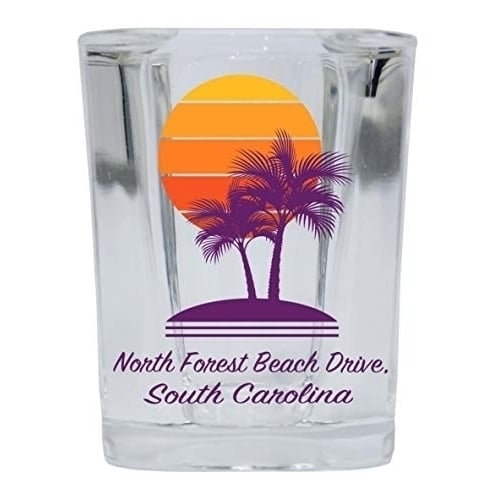 North Forest Beach Drive South Carolina Souvenir 2 Ounce Square Shot Glass Palm Design Image 1