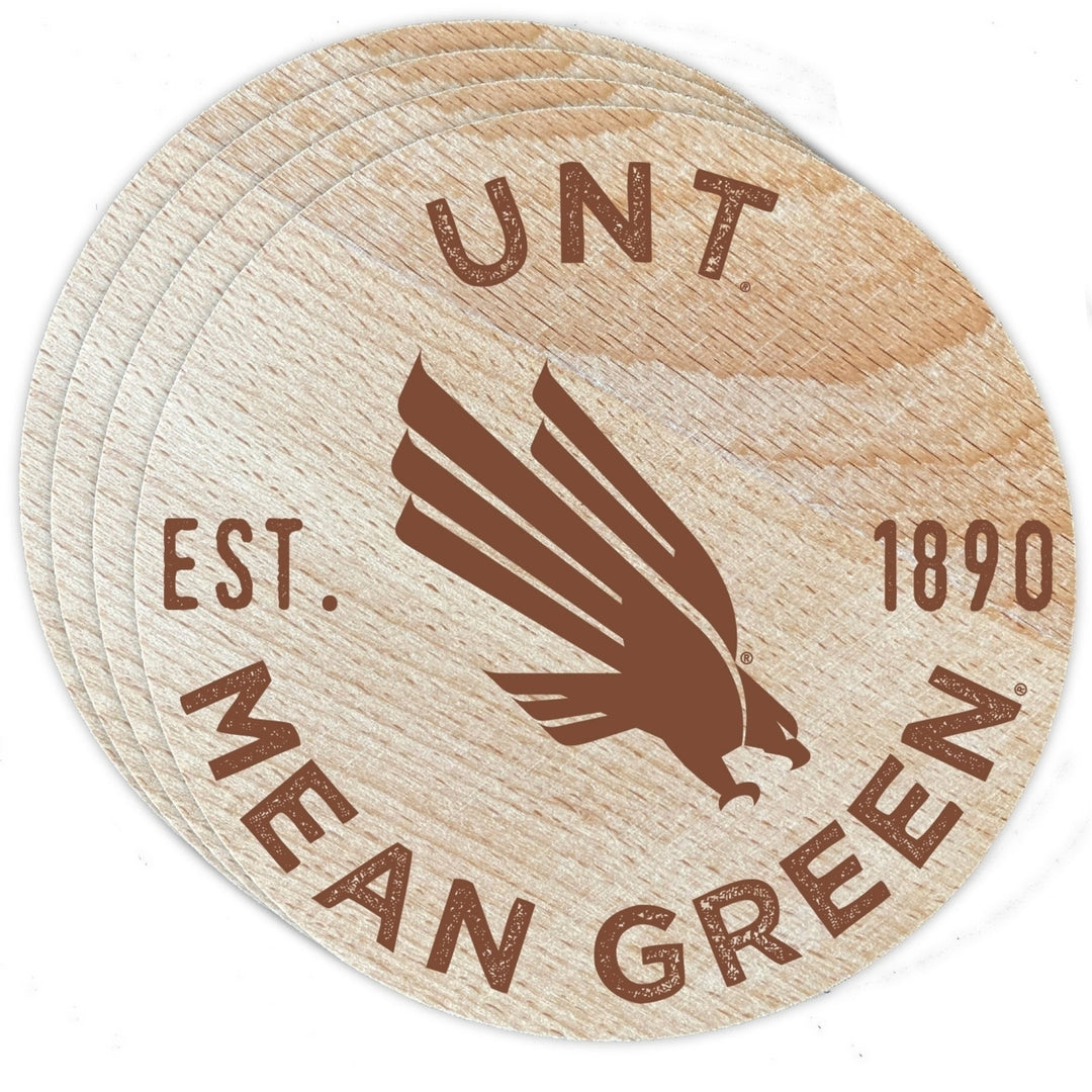 North Texas Officially Licensed Wood Coasters (4-Pack) - Laser Engraved, Never Fade Design Image 1