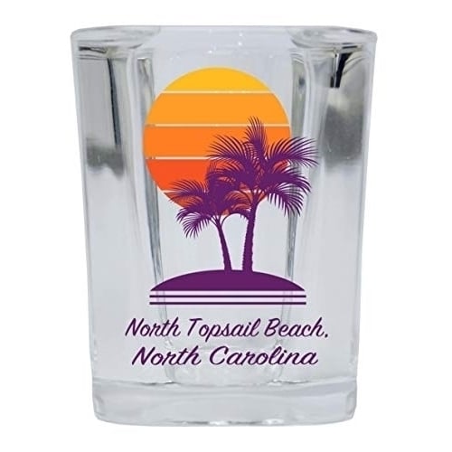 North Topsail Beach North Carolina Souvenir 2 Ounce Square Shot Glass Palm Design Image 1