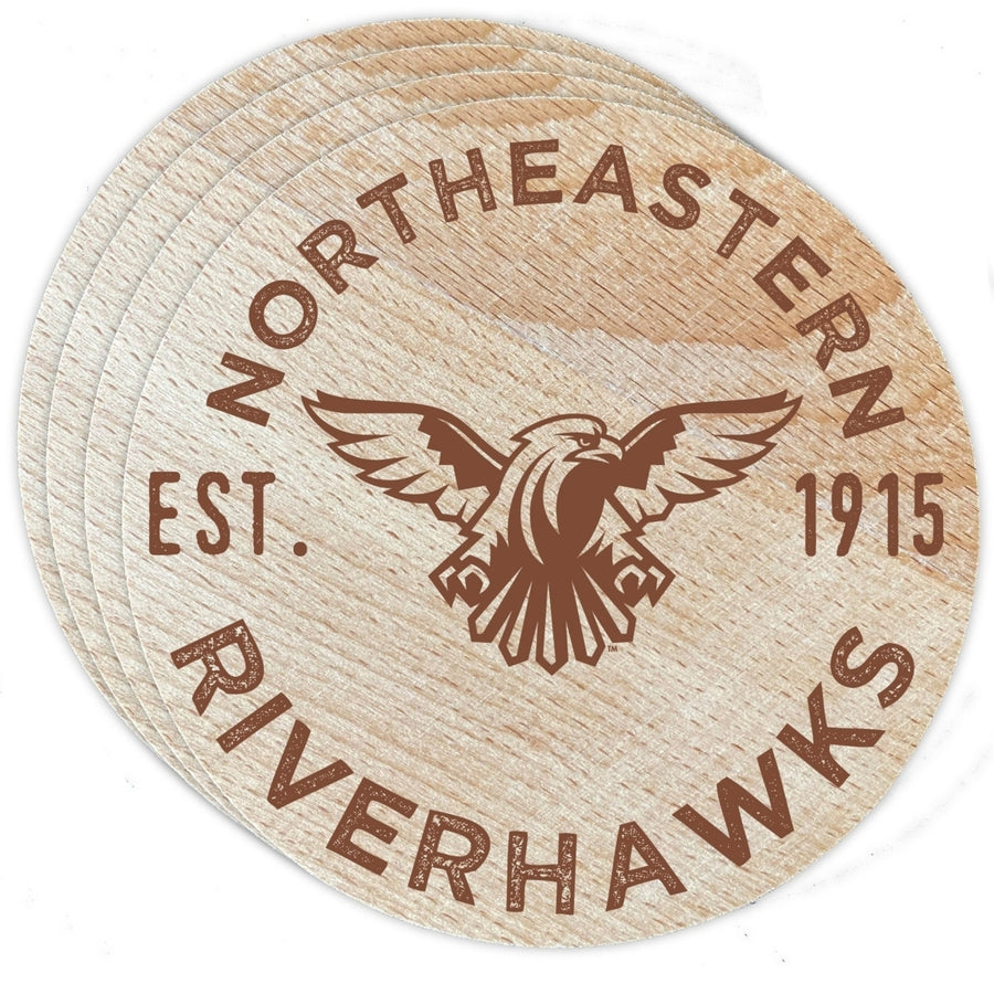 Northeastern State University Riverhawks Officially Licensed Wood Coasters (4-Pack) - Laser Engraved, Never Fade Design Image 1