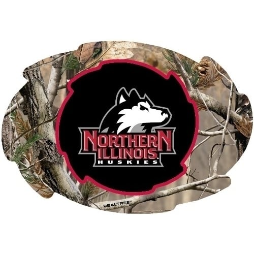 Northern Illinois Huskies Camo Design Swirl Shape 5x6-Inch NCAA High-Definition Magnet - Versatile Metallic Surface Image 1