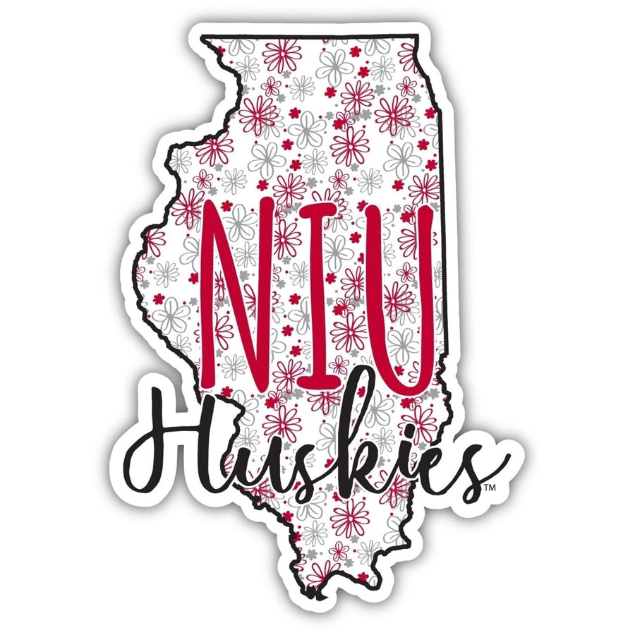 Northern Illinois Huskies 4-Inch State Shaped NCAA Floral Love Vinyl Sticker - Blossoming School Spirit Decal Image 1