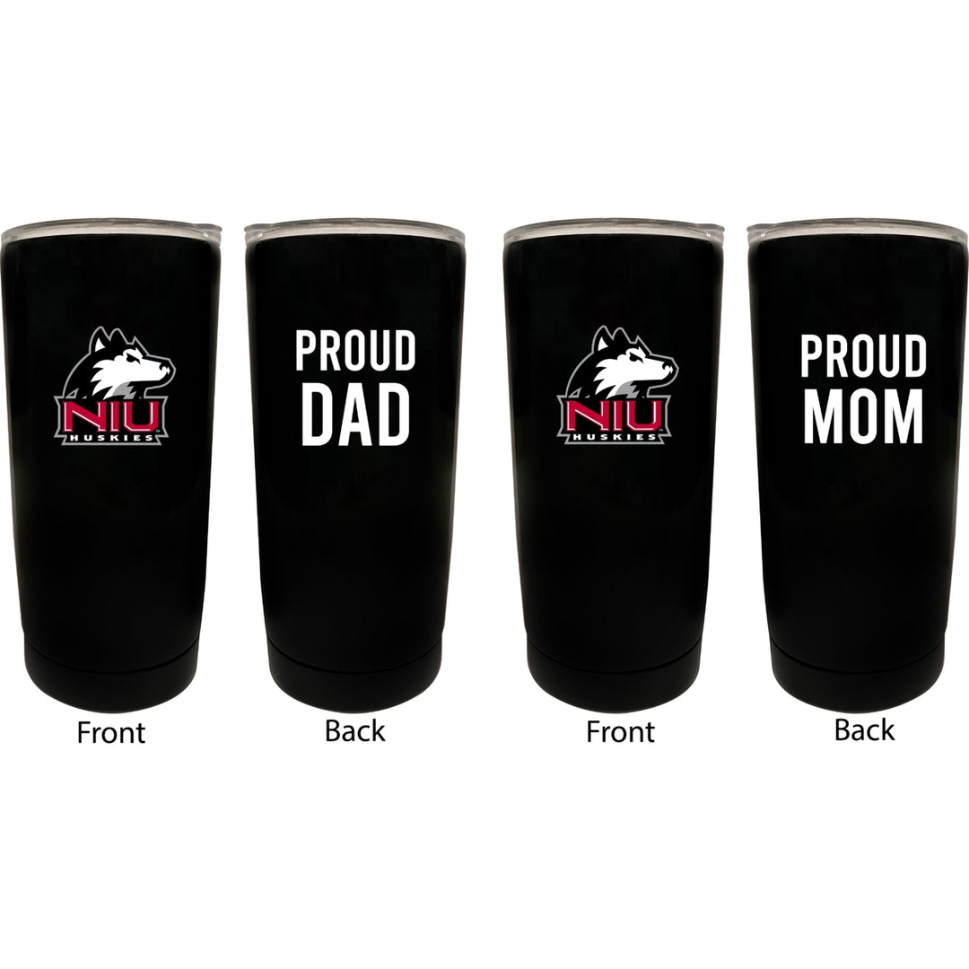 Northern Illinois Huskies NCAA Insulated Tumbler - 16oz Stainless Steel Travel Mug Proud Mom and Dad Design Black Image 1