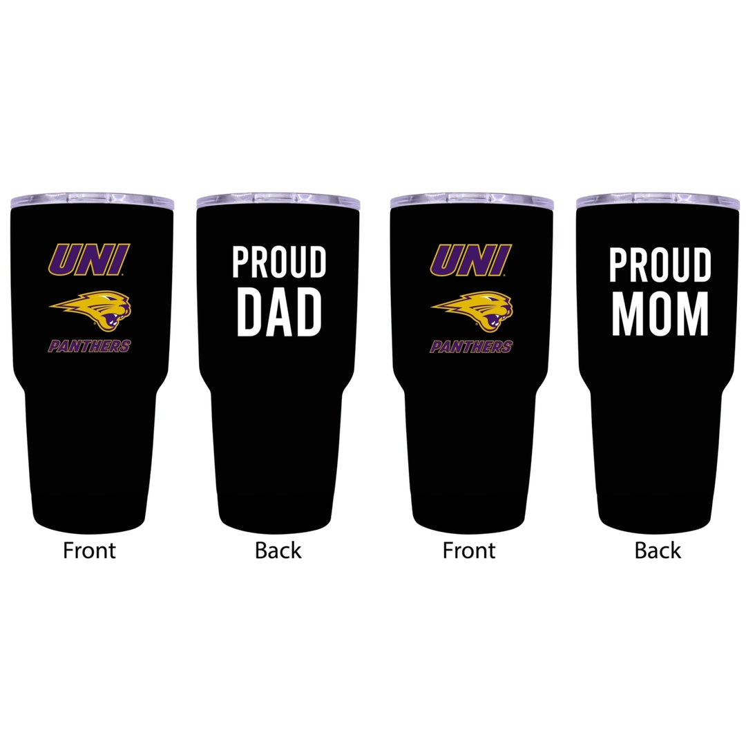 Northern Iowa Panthers Proud Parent 24 oz Insulated Tumblers Set - Black, Mom and Dad Edition Image 1