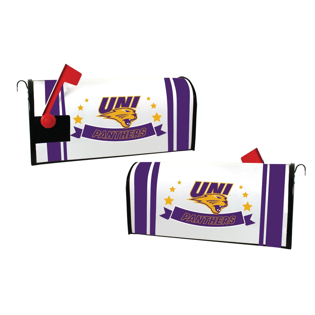 Northern Iowa Panthers NCAA Officially Licensed Mailbox Cover Logo and Stripe Design Image 1