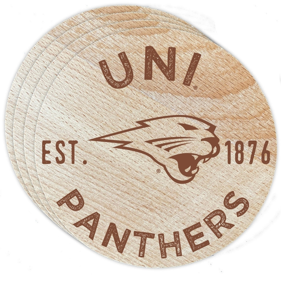 Northern Iowa Panthers Officially Licensed Wood Coasters (4-Pack) - Laser Engraved, Never Fade Design Image 1