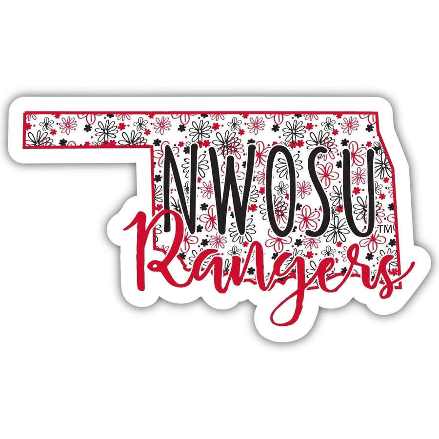 Northwestern Oklahoma State University 4-Inch State Shaped NCAA Floral Love Vinyl Sticker - Blossoming School Spirit Image 1