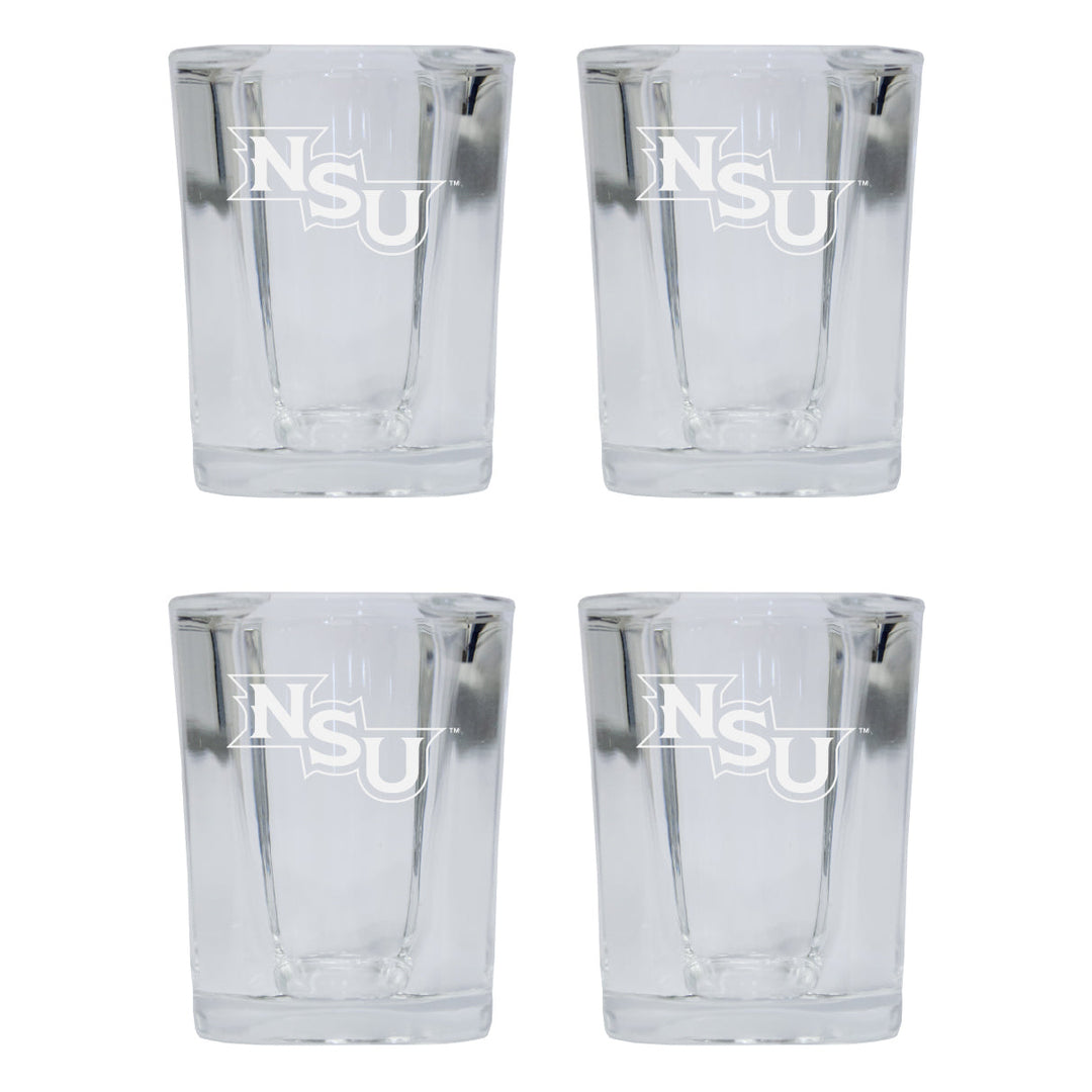 Northwestern State Demons 2 Ounce Square Shot Glass laser etched logo Design 4-Pack Image 1