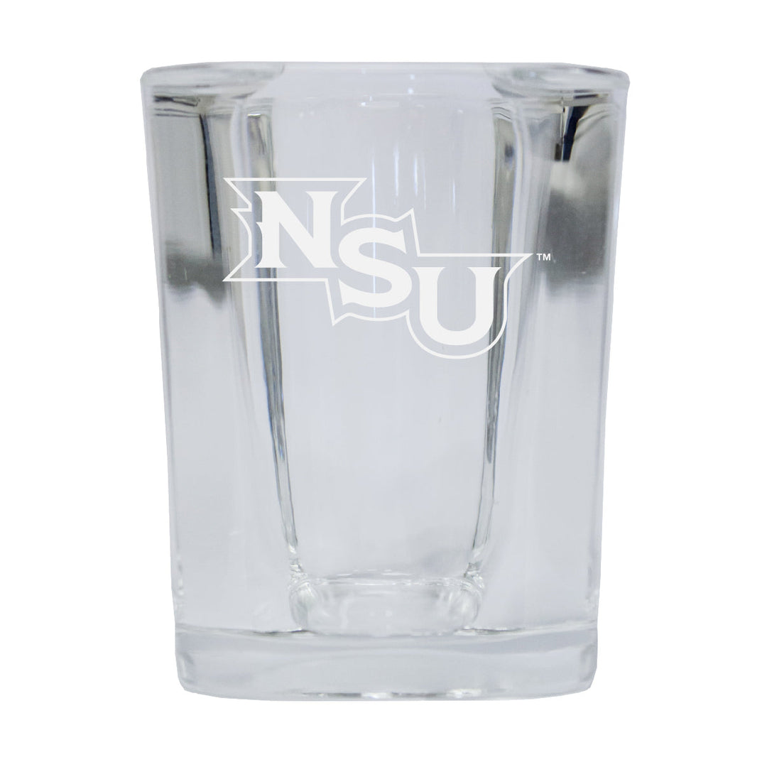 Northwestern State Demons 2 Ounce Square Shot Glass laser etched logo Design Image 1