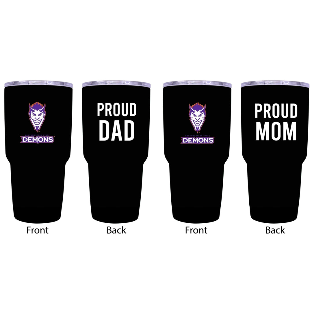 Northwestern State Demons Proud Mom and Dad 24 oz Insulated Stainless Steel Tumblers 2 Pack Black. Image 1