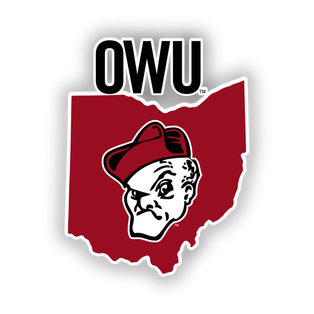 Ohio Wesleyan University 4-Inch State Shape NCAA Vinyl Decal Sticker for Fans, Students, and Alumni Image 1