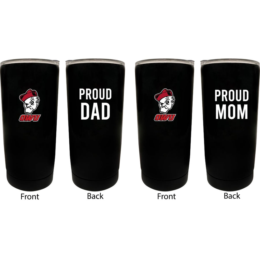 Ohio Wesleyan University NCAA Insulated Tumbler - 16oz Stainless Steel Travel Mug Proud Mom and Dad Design Black Image 1