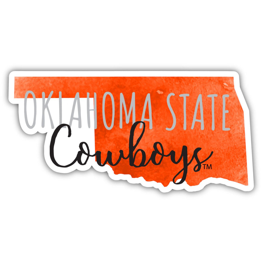 Oklahoma State Cowboys 4-Inch Watercolor State Shaped NCAA Vinyl Decal Sticker for Fans, Students, and Alumni Image 1