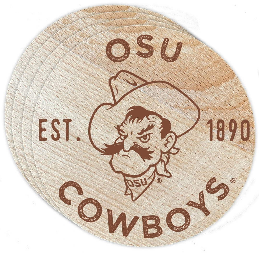 Oklahoma State Cowboys Officially Licensed Wood Coasters (4-Pack) - Laser Engraved, Never Fade Design Image 1