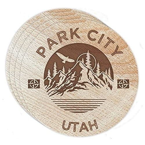 Park City Utah 4 Pack Engraved Wooden Coaster Camp Outdoors Design Image 1