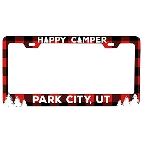 Park City Utah Car Metal License Plate Frame Plaid Design Image 1