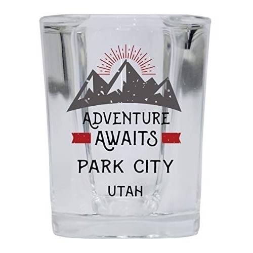 Park City Utah Souvenir 2 Ounce Square Base Liquor Shot Glass Adventure Awaits Design Image 1