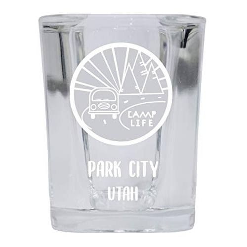 Park City Utah Souvenir Laser Engraved 2 Ounce Square Base Liquor Shot Glass 4-Pack Camp Life Design Image 1