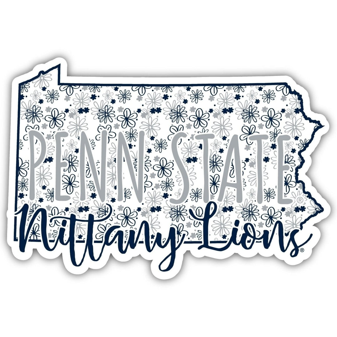 Penn State Nittany Lions 4-Inch State Shaped NCAA Floral Love Vinyl Sticker - Blossoming School Spirit Decal Image 1