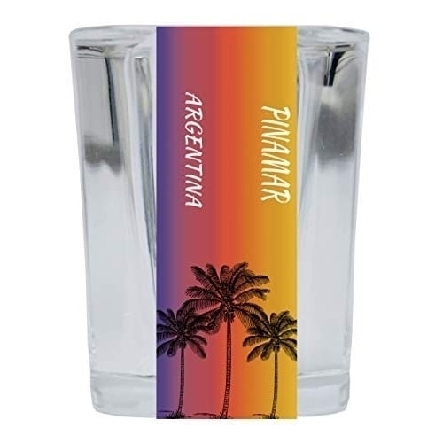 Pinamar Argentina 2 Ounce Square Shot Glass Palm Tree Design Image 1