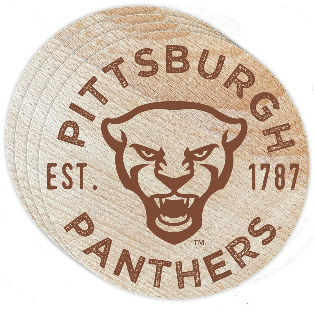 Pittsburgh Panthers Officially Licensed Wood Coasters (4-Pack) - Laser Engraved, Never Fade Design Image 1