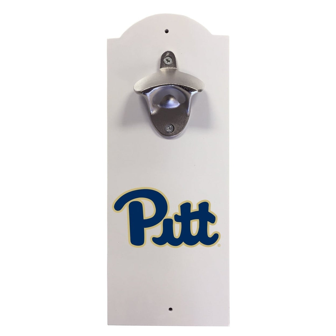 Pittsburgh Panthers Wall-Mounted Bottle Opener  Sturdy Metal with Decorative Wood Base for Home Bars, Rec Rooms and Fan Image 1