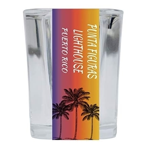 Punta Figuras Lighthouse Puerto Rico 2 Ounce Square Shot Glass Palm Tree Design Image 1