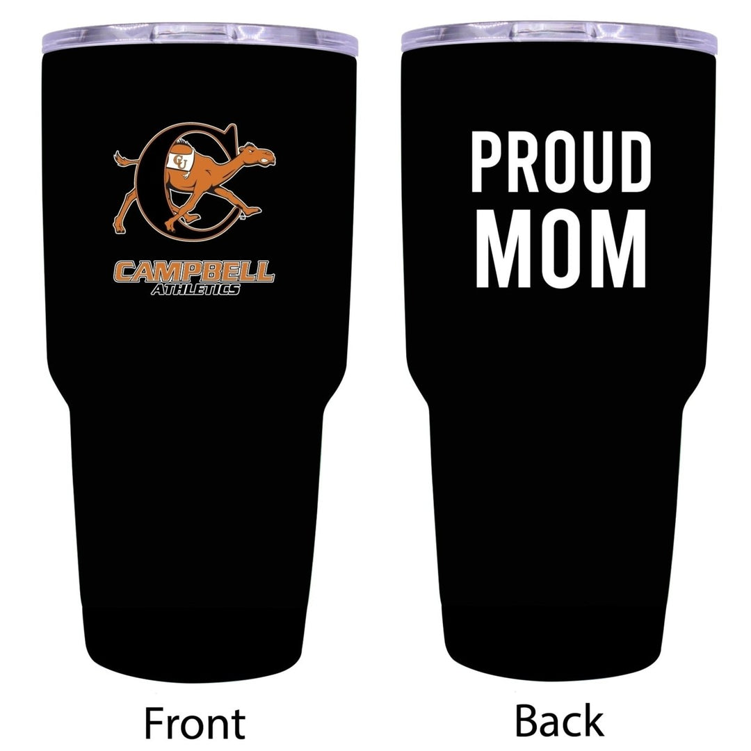 R and R Imports Campbell University Fighting Camels Proud Mom 24 oz Insulated Stainless Steel Tumblers Black. Image 1