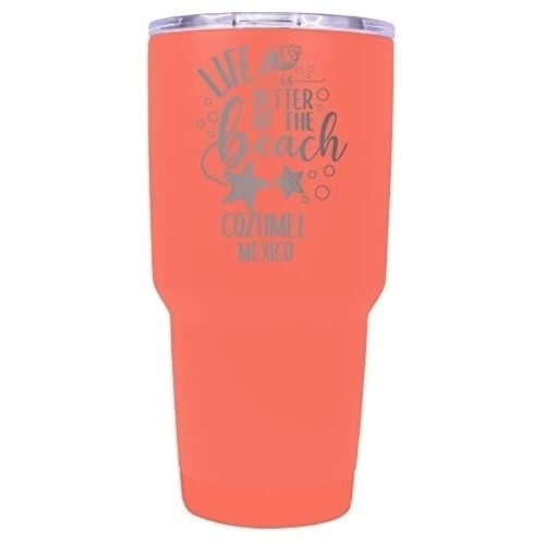 Cozumel Mexico Souvenir Laser Engraved 24 Oz Insulated Stainless Steel Tumbler Coral. Image 1