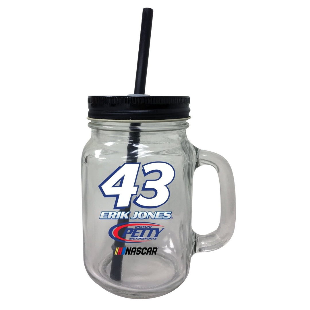 R and R Imports Erik Jones 43 NASCAR Cup Series Mason Jar Tumbler Image 1