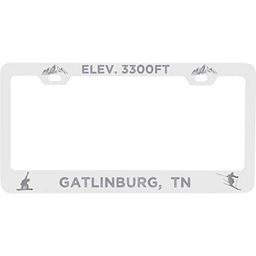 R and R Imports Gatlinburg Tennessee Etched Metal License Plate Frame White Image 1