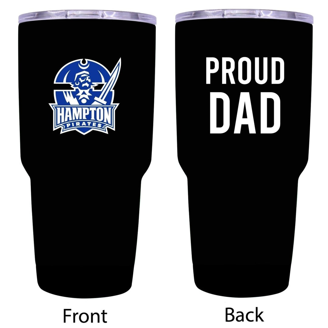 R and R Imports Hampton University Proud Dad 24 oz Insulated Stainless Steel Tumblers Black. Image 1