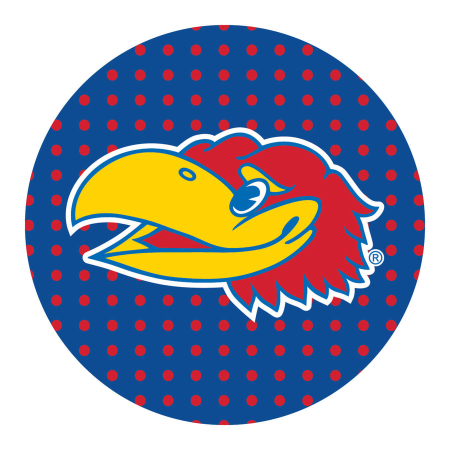 Kansas Jayhawks Polka Dot 4-Inch Round Shape NCAA High-Definition Magnet - Versatile Metallic Surface Adornment Image 1