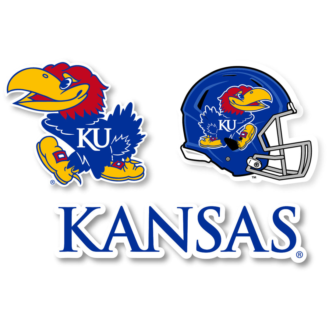 Kansas Jayhawks 3 Pack 4-Inch Each NCAA Durable School Spirit Vinyl Decal Sticker Image 1