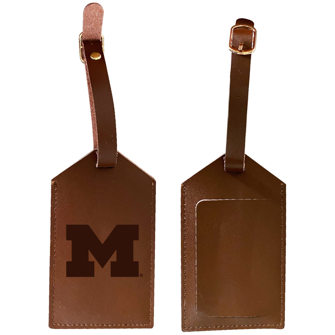 Elegant Michigan Wolverines NCAA Leather Luggage Tag with Engraved Logo Image 1