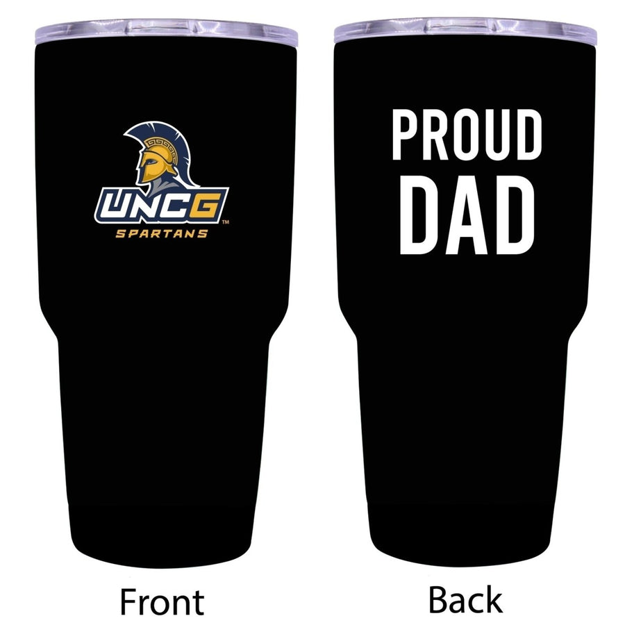 R and R Imports North Carolina Greensboro Spartans Proud Dad 24 oz Insulated Stainless Steel Tumblers Black. Image 1