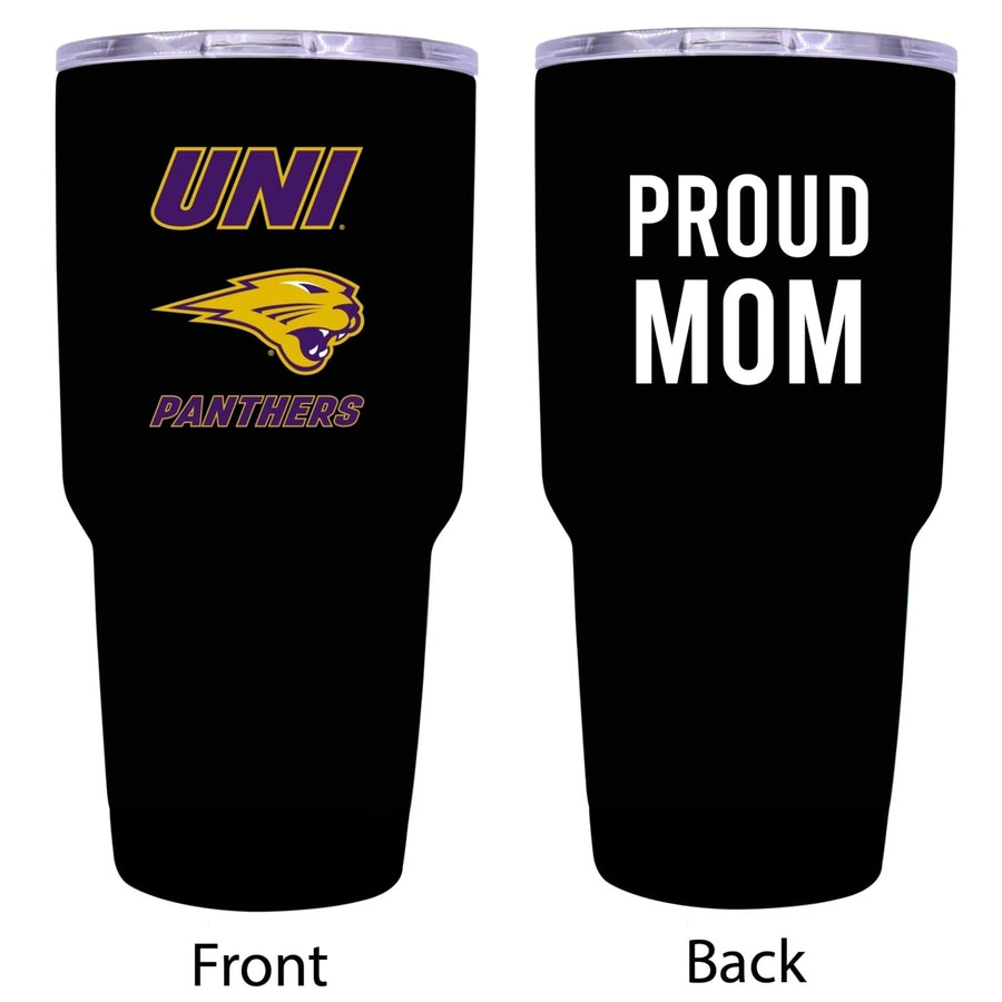 R and R Imports Northern Iowa Panthers Proud Mom 24 oz Insulated Stainless Steel Tumblers Black. Image 1