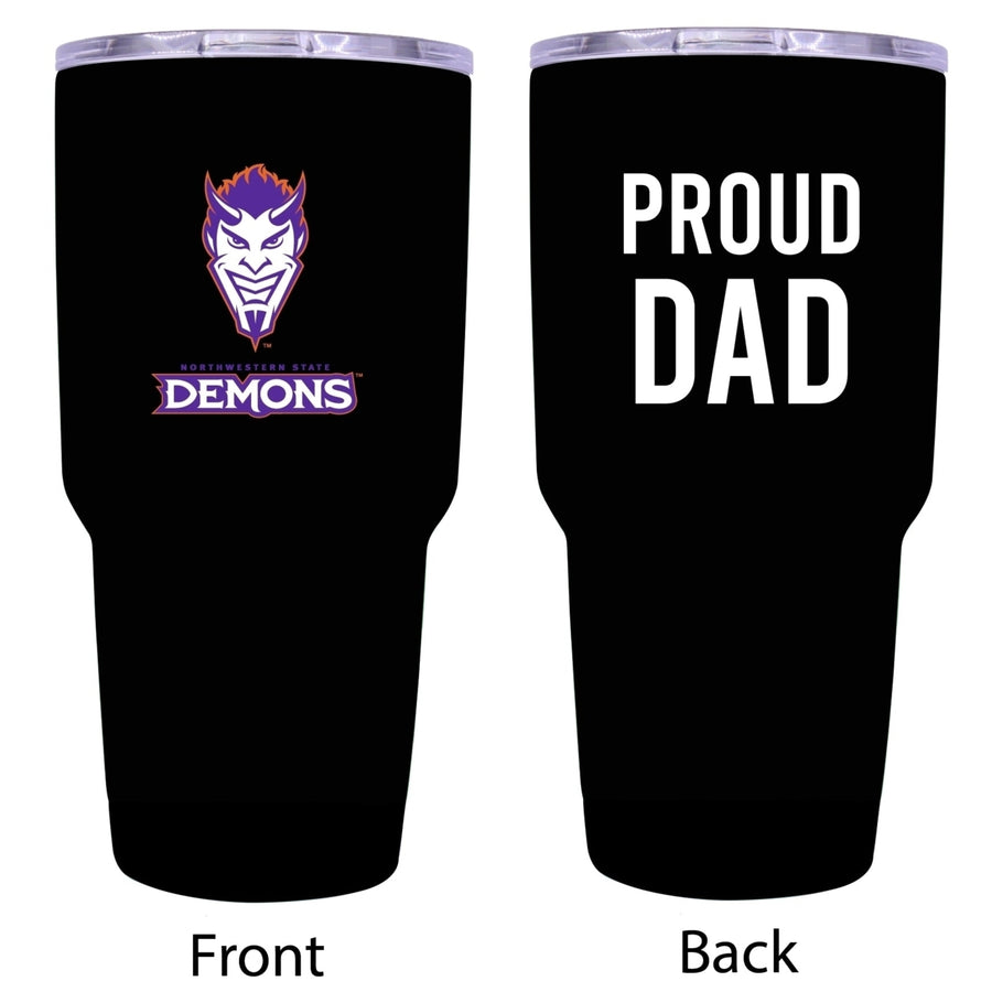 R and R Imports Northwestern State Demons Proud Dad 24 oz Insulated Stainless Steel Tumblers Black. Image 1