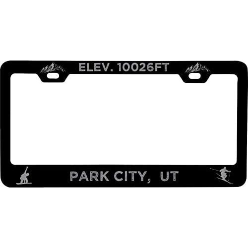 R and R Imports Park City Utah Etched Metal License Plate Frame Black Image 1