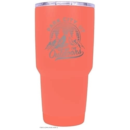 Park City Utah Souvenir Laser Engraved 24 oz Insulated Stainless Steel Tumbler Coral. Image 1