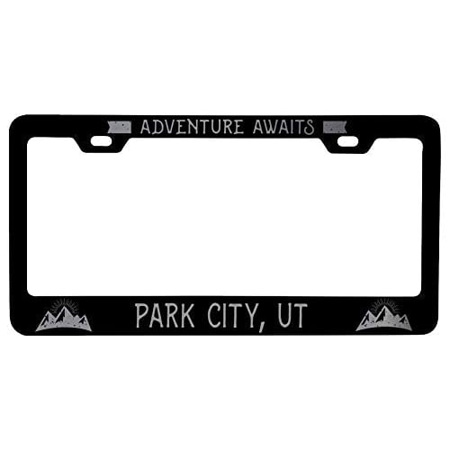 R and R Imports Park City Utah Laser Etched Vanity Black Metal License Plate Frame Image 1