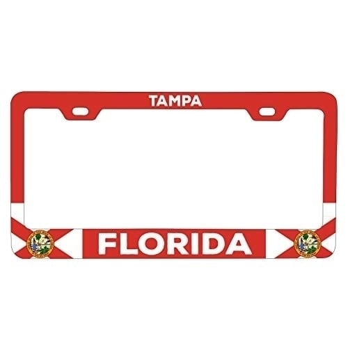 R and R Imports Tampa Florida Metal License Plate Frame Flag Design Image 1