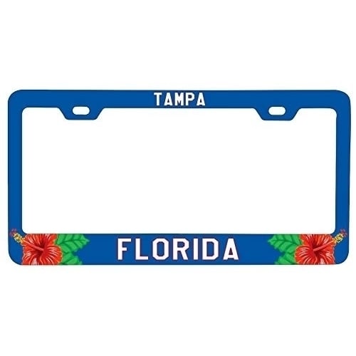 R and R Imports Tampa Florida Souvenir Metal License Plate Frame Hibicus Flower Design Image 1