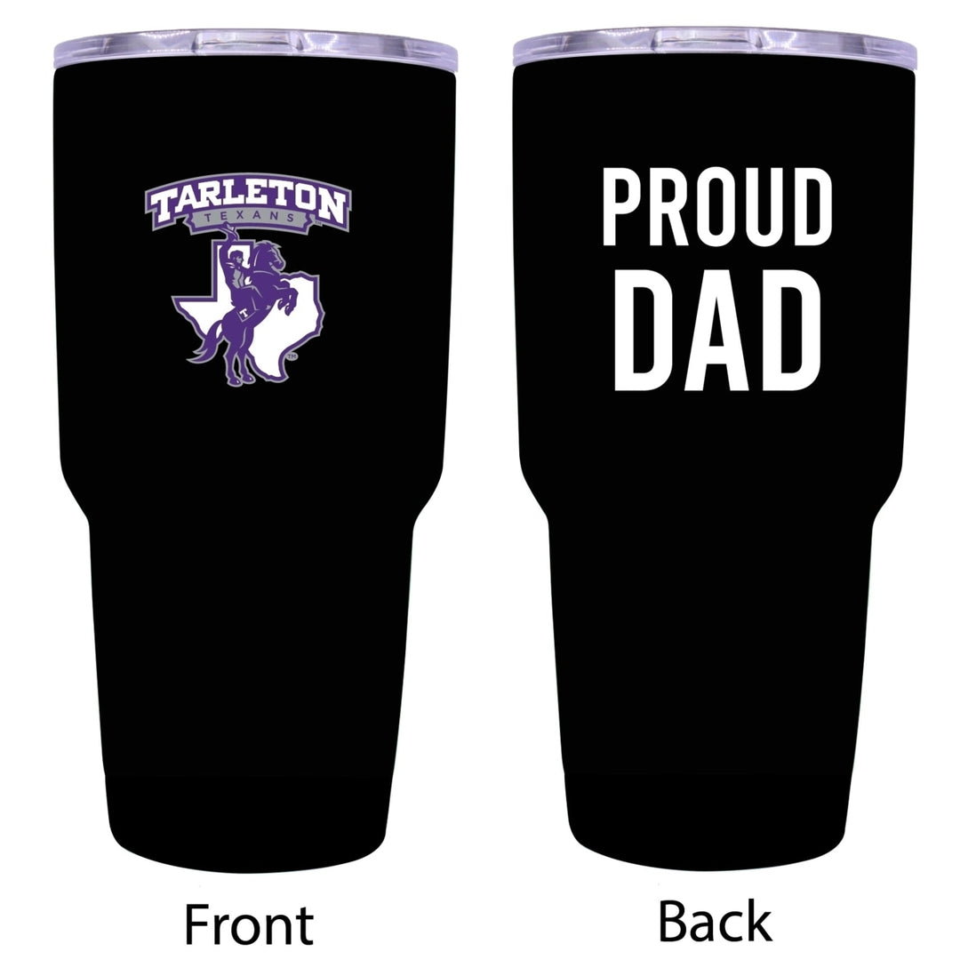 R and R Imports Tarleton State University Proud Dad 24 oz Insulated Stainless Steel Tumblers Black. Image 1