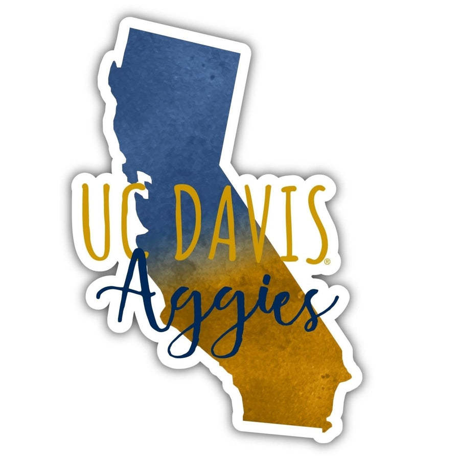 UC Davis Aggies 4-Inch Watercolor State Shaped NCAA Vinyl Decal Sticker for Fans, Students, and Alumni Image 1