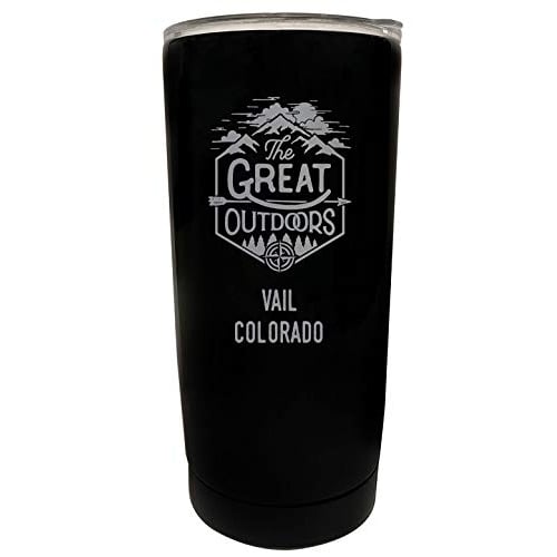 R and R Imports Vail Colorado Etched 16 oz Stainless Steel Insulated Tumbler Outdoor Adventure Design Black. Image 1