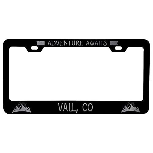 R and R Imports Vail Colorado Laser Etched Vanity Black Metal License Plate Frame Image 1