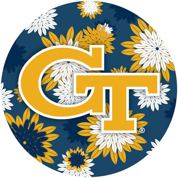 Georgia Tech Yellow Jackets Round 4-Inch NCAA Floral Love Vinyl Sticker - Blossoming School Spirit Decal Image 1