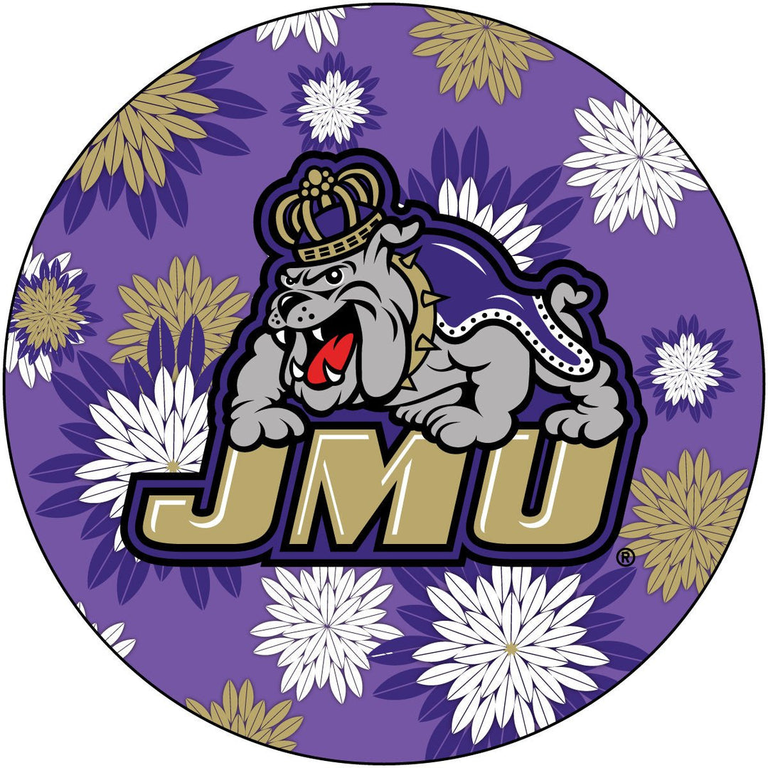 James Madison Dukes Round 4-Inch NCAA Floral Love Vinyl Sticker - Blossoming School Spirit Decal Image 1