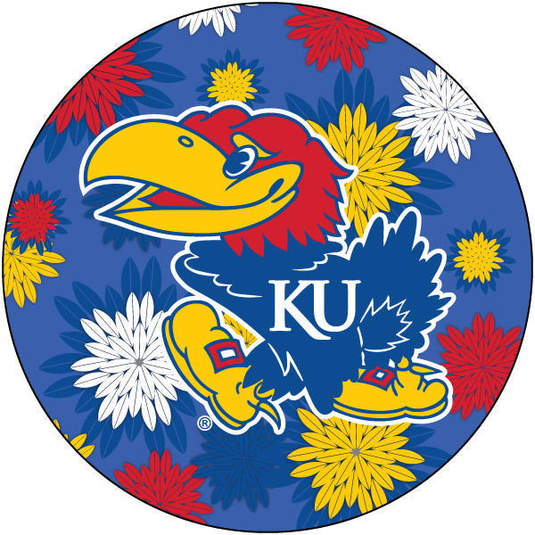 Kansas Jayhawks Round 4-Inch NCAA Floral Love Vinyl Sticker - Blossoming School Spirit Decal Image 1